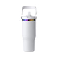 30oz Tumbler w/ Handle & Straw — White to Iridescent - personalized by NewMX LLC, Santa Fe NM