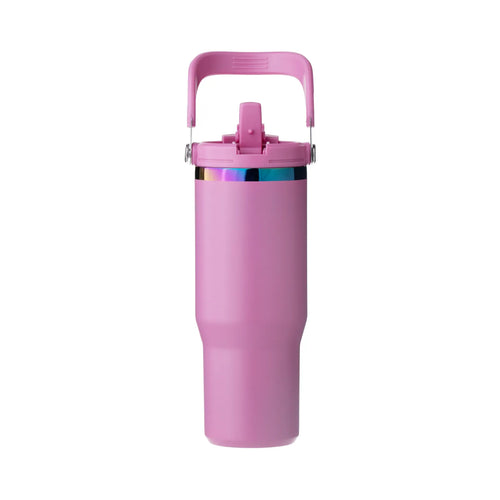 30oz Tumbler w/ Handle & Straw — Peony Pink to Iridescent - personalized by NewMX LLC, Santa Fe NM